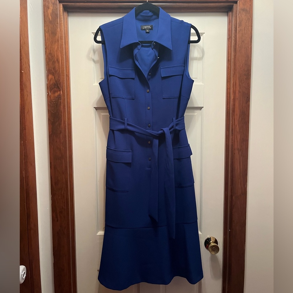 Tahari ASL Royal Blue Sleeveless Shirt Dress Size 14 Career Chic